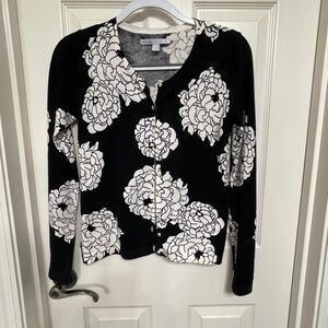 Old Navy Classic Cotton Cardigan Sweater  - Black & White flower graphic pattern